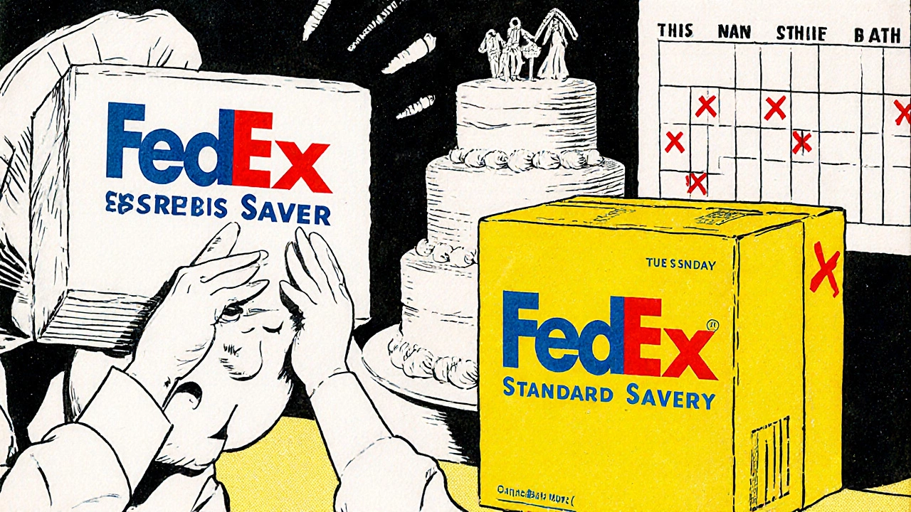 A bakery owner disappointed by a delayed package arriving too late for a Sunday wedding.