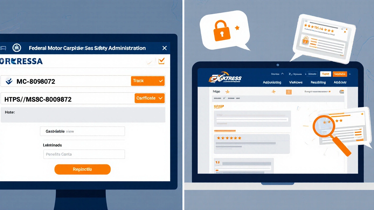 Split-screen of a carrier lookup site and a shipping website being examined on a laptop.