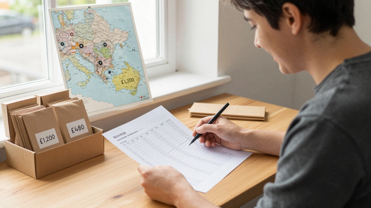 Business owner reviewing shipping cost savings on a spreadsheet with products and map.