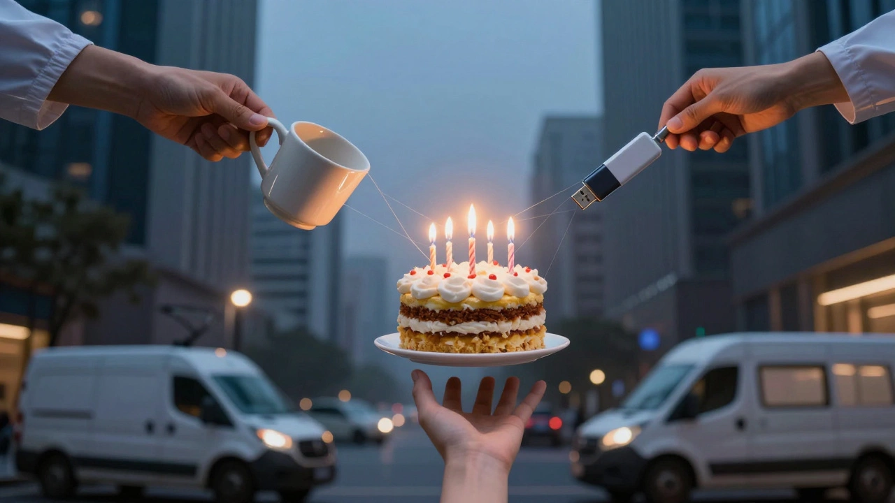 Fragile items suspended in air, connected to professionals relying on courier service.