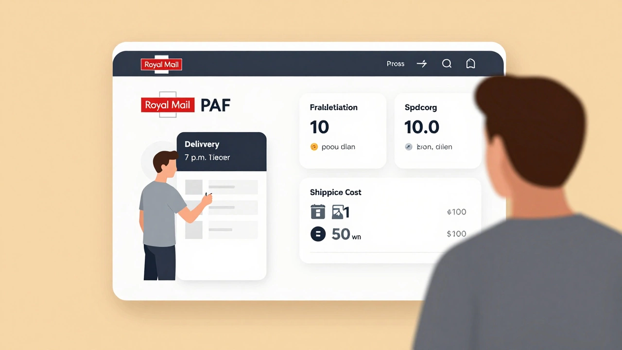 Customer choosing delivery time slot during online checkout with address validation displayed.