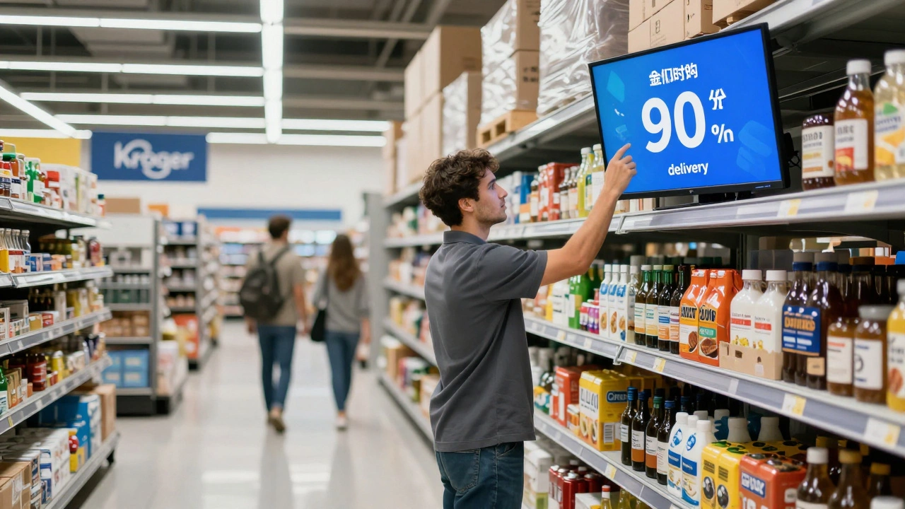 Worker quickly picking items in a store-based micro-fulfillment center.