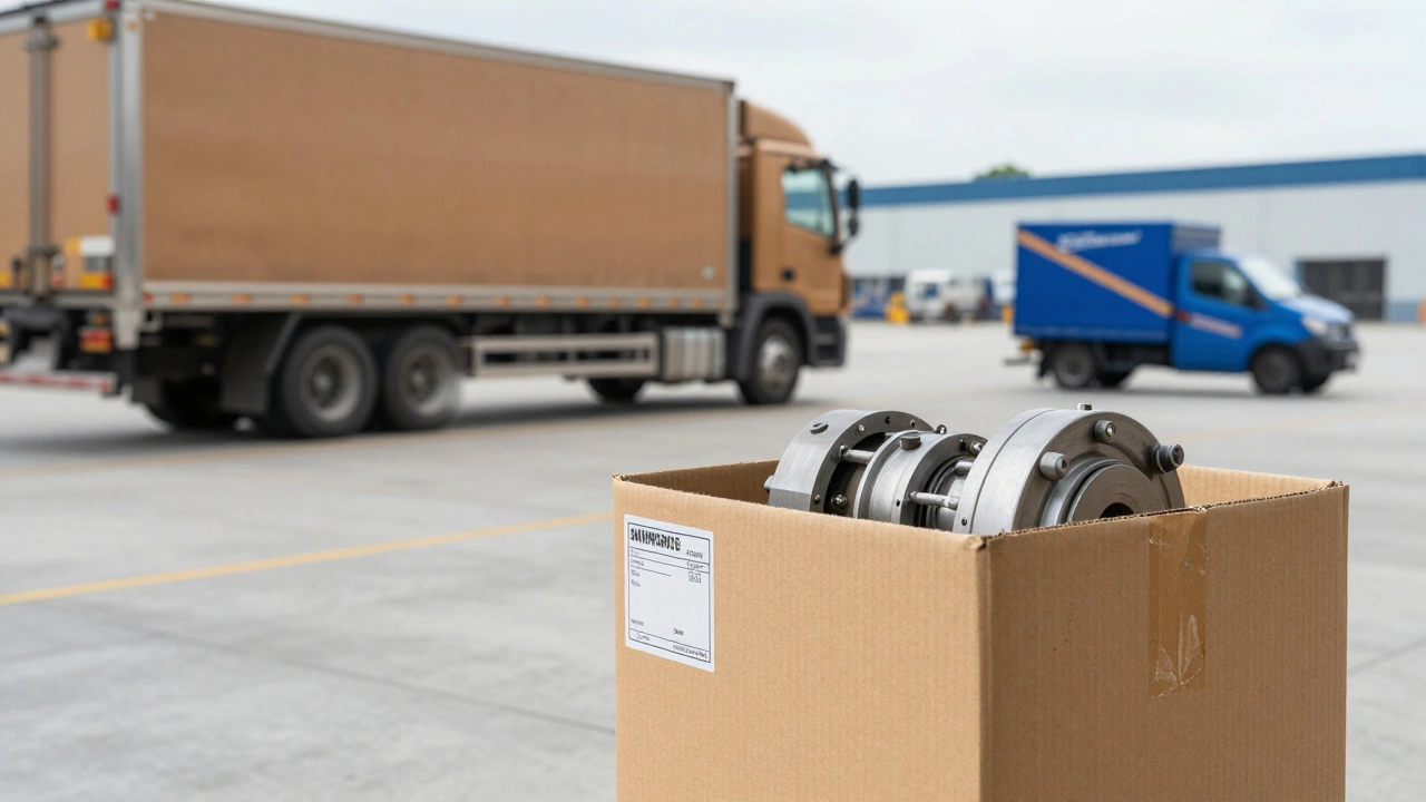 A heavy 10 lb industrial package ready for shipment at a logistics hub