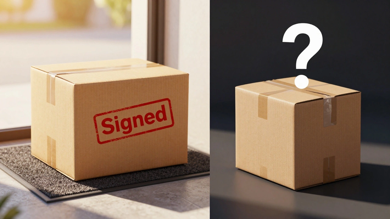 Contrasting safe delivered package versus risky undelivered box