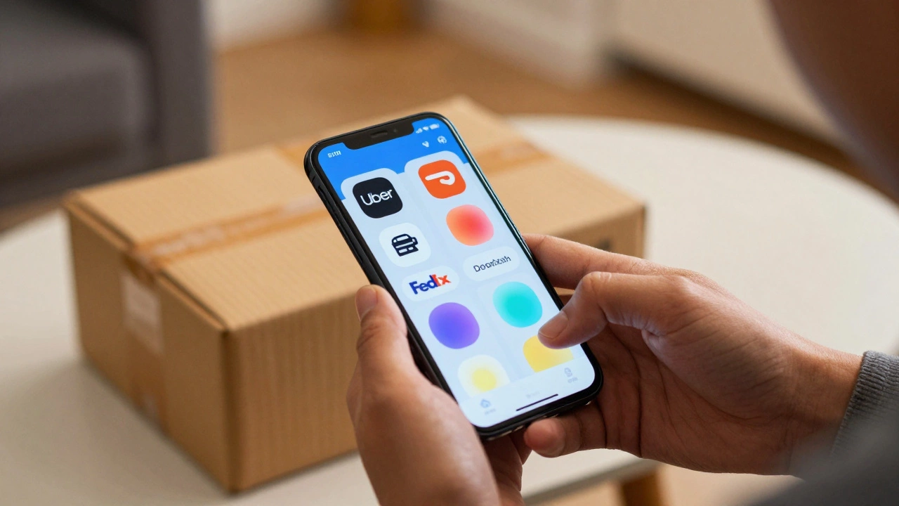 Person using smartphone apps to book immediate local package pickup service