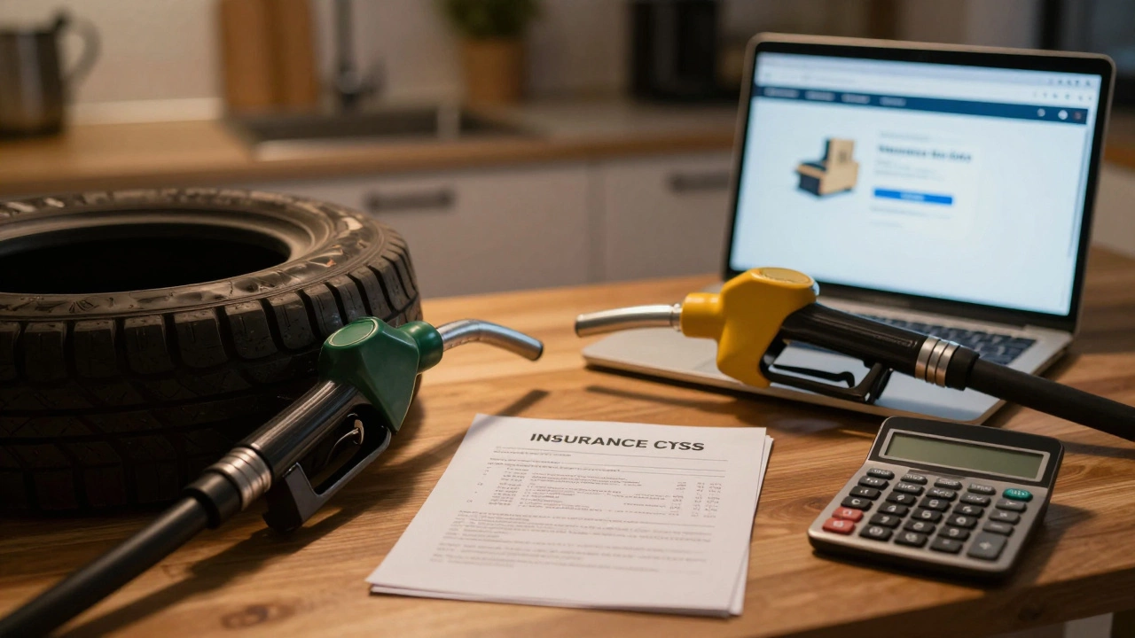 Car maintenance and tax documents on a table