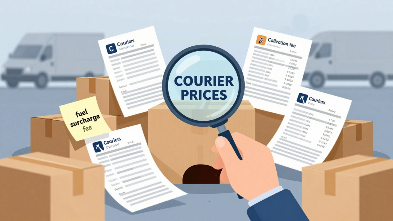 Illustration of comparing shipping costs with hidden fees and complex pricing