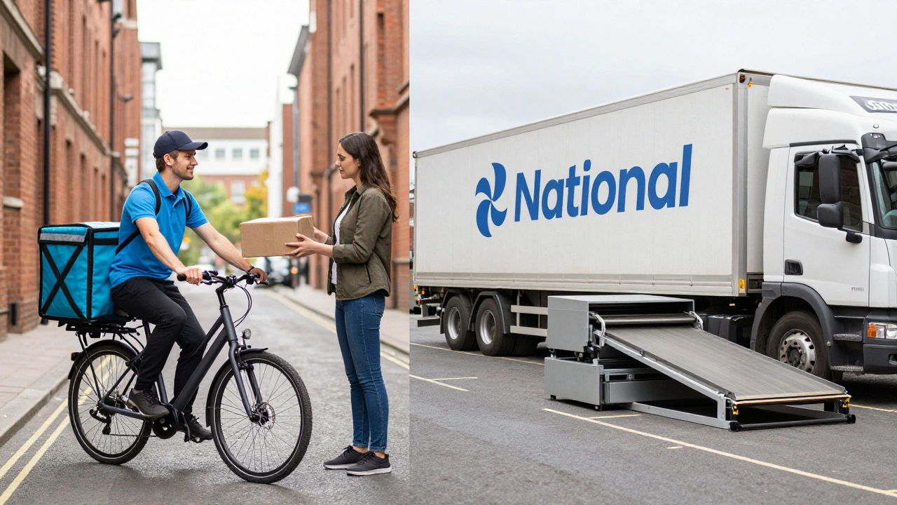 Local bike courier vs large national logistics hub for package delivery