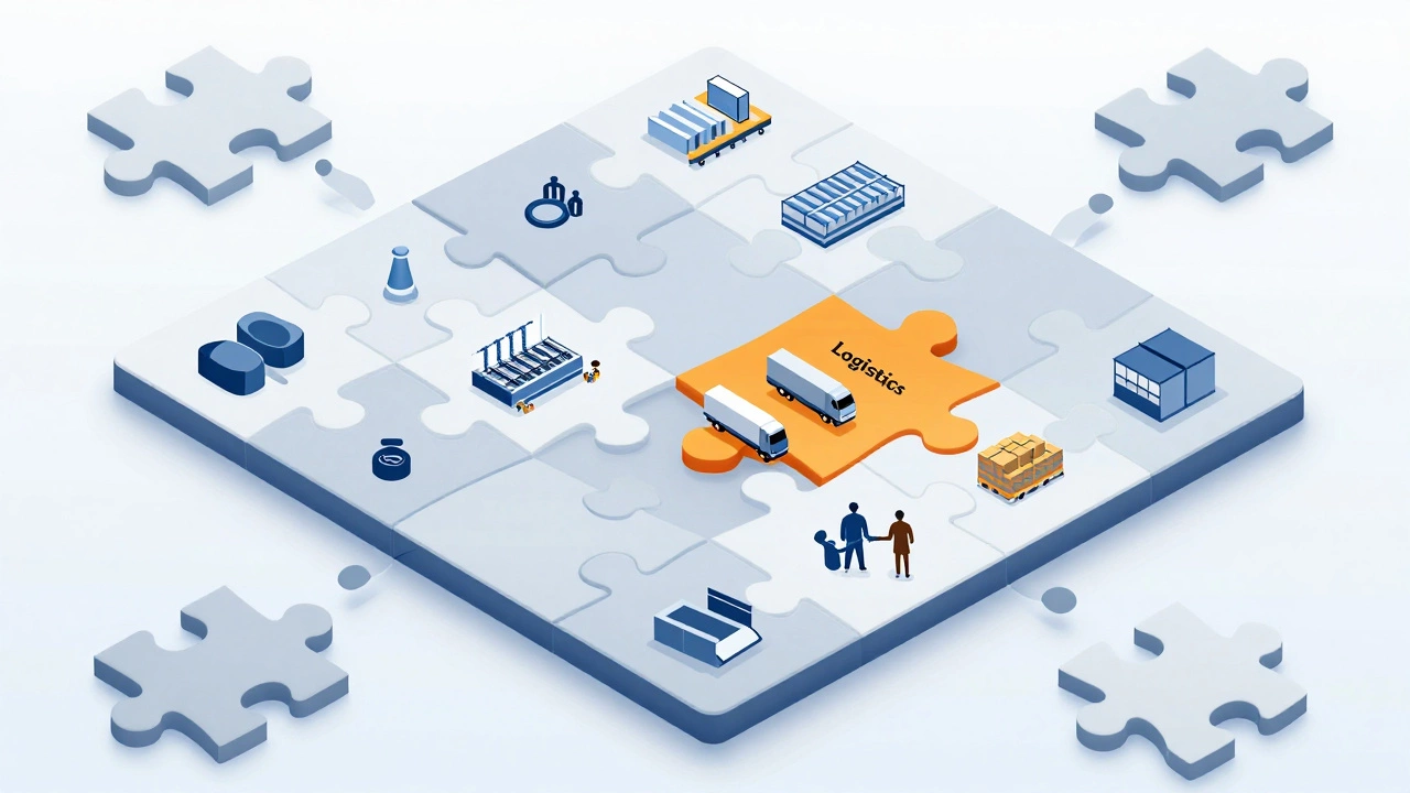 Puzzle graphic showing logistics as part of larger supply chain