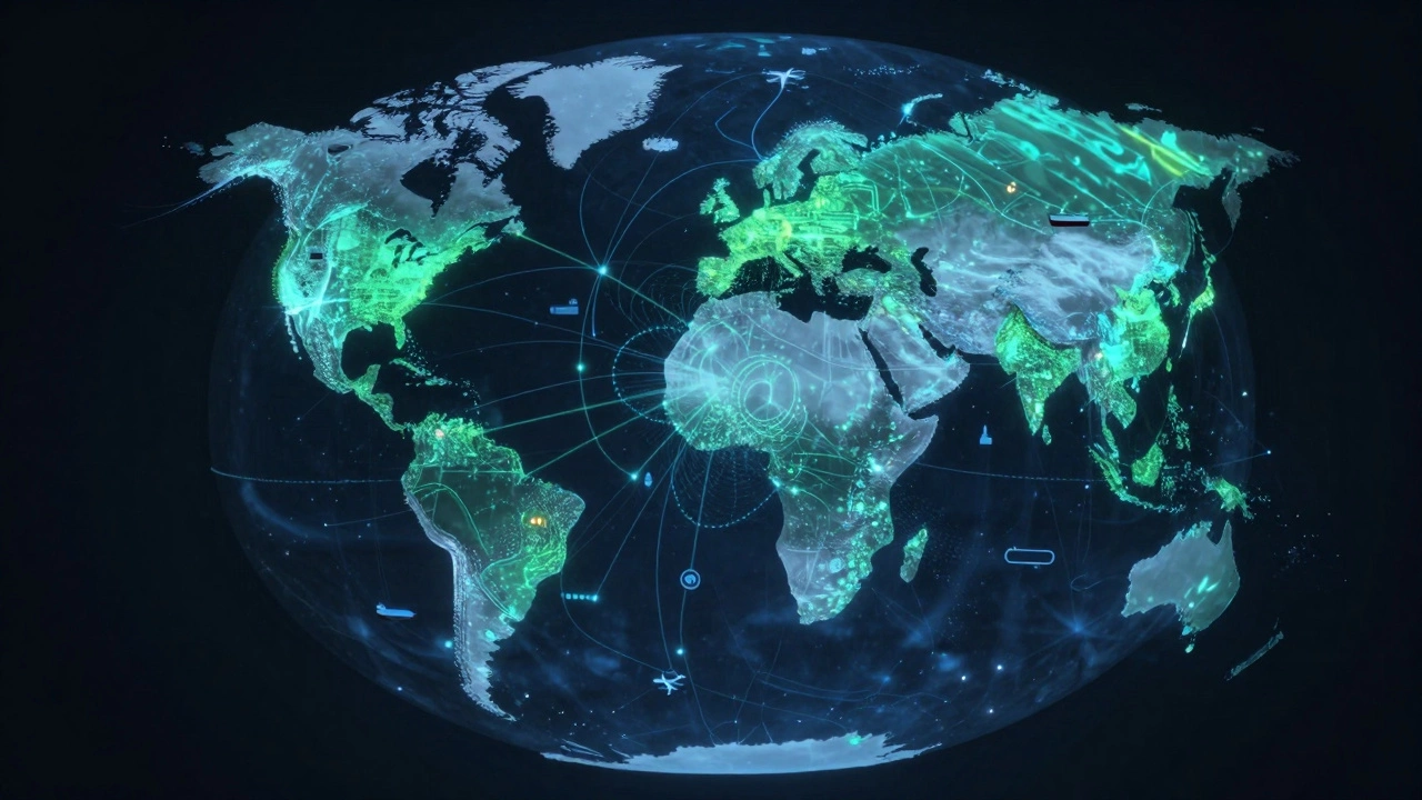 Globe with glowing lines showing global supply chain