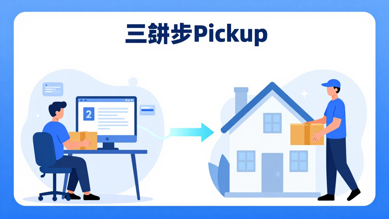 Illustration showing the process of booking and collecting a parcel
