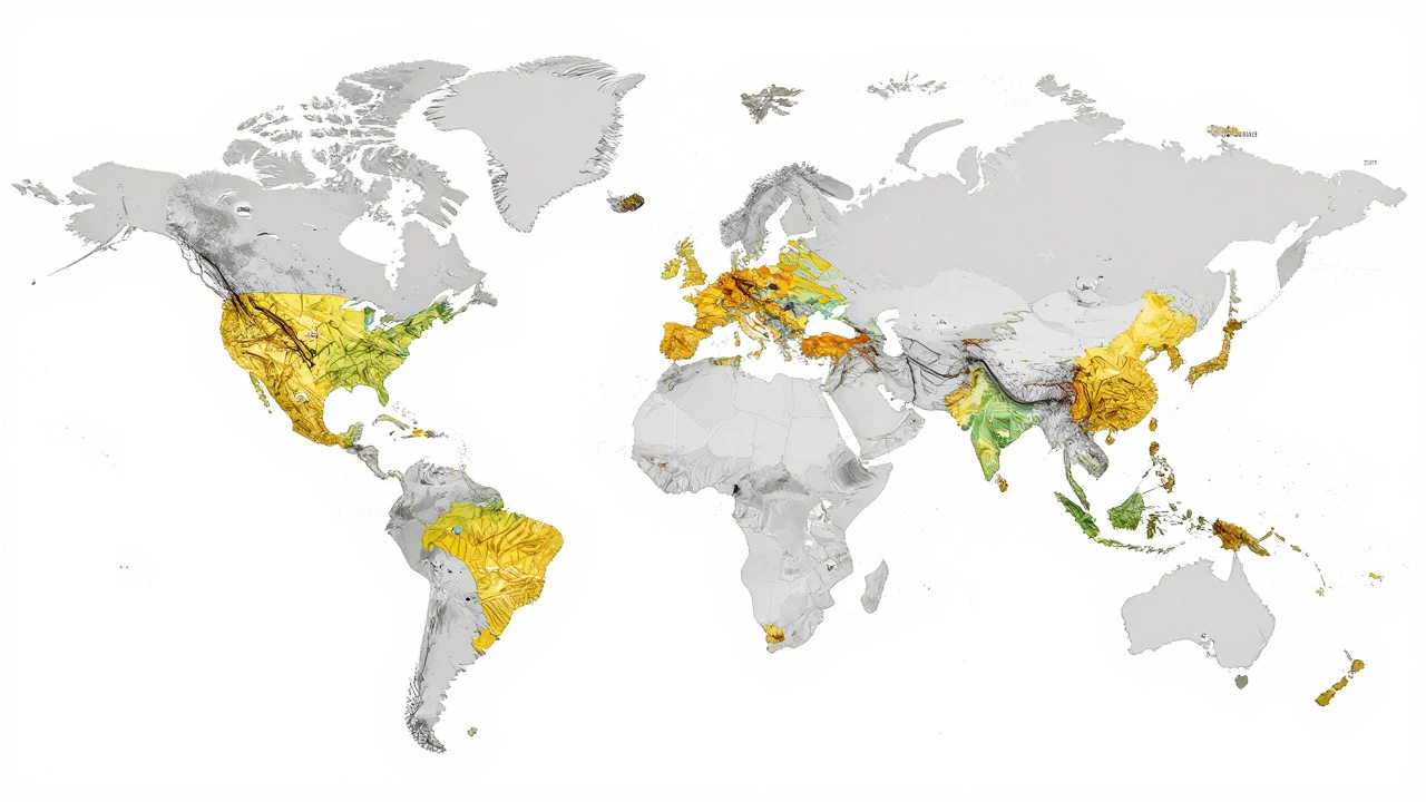 World map showing UPS's global reach versus Amazon Logistics' focus on specific developed markets.