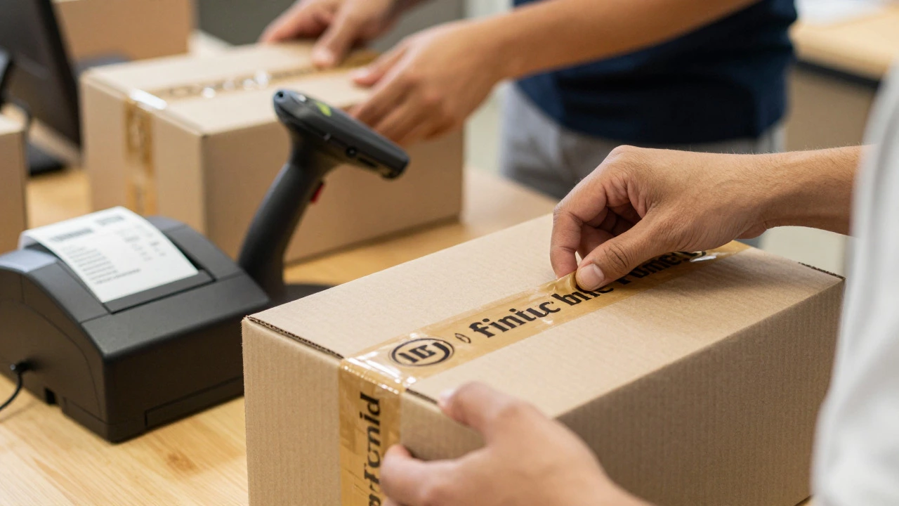 Hands carefully packing an e-commerce order for shipment