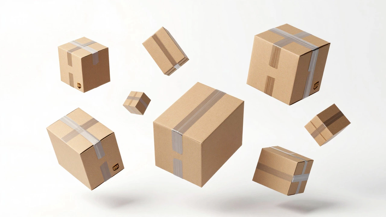 Packages with geometric wireframes illustrating dimensional weight calculation