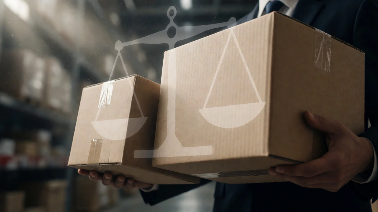 Close-up of shipping boxes illustrating dimensional weight and cost factors.