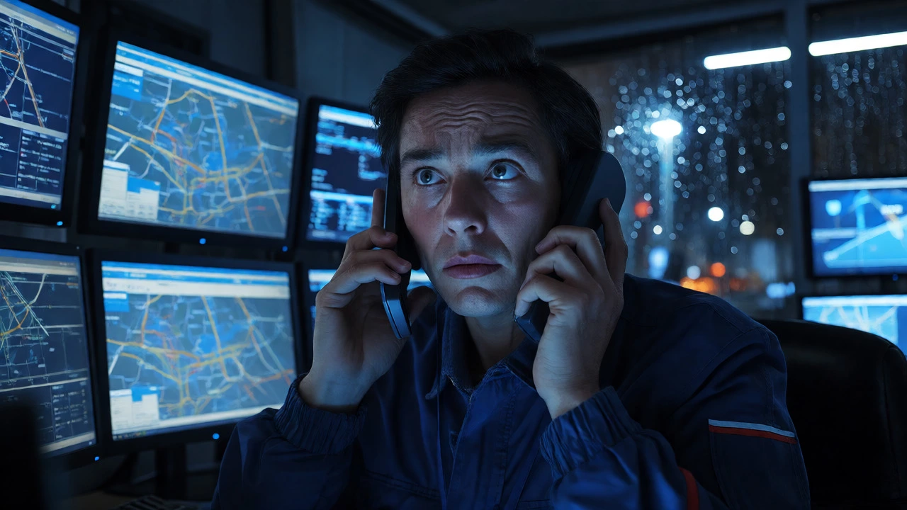 Dispatcher managing multiple calls in a dark control room