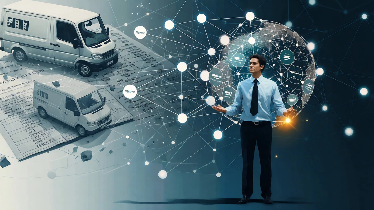 Professional holding a connected digital globe symbolizing supply chain networks