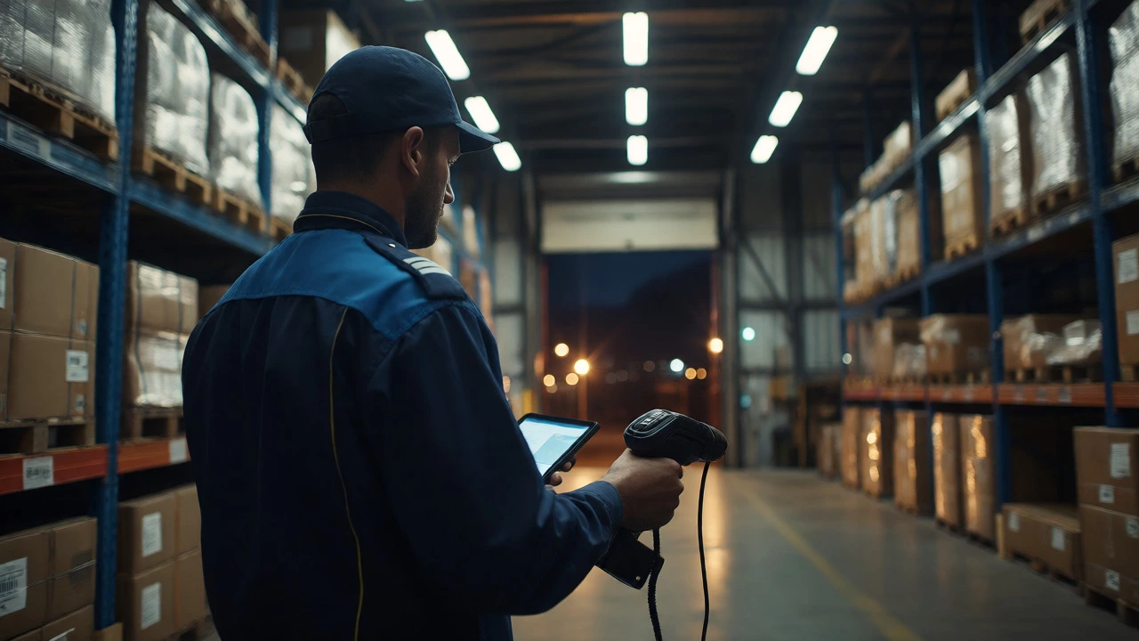 Supervisor using technology in a night-shift distribution centre
